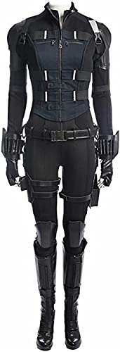 Damen Yelena Belova Kostüm Jacke Weste Schwarz Agent Soldat Natasha Romanoff Leder Cosplay Outfit Halloween Widow Cosplay Outfits Jumpsuit (L, Stil 1) von Yanny