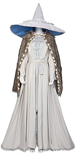 Elden Ring Cosplay Kostüm Erwachsene Frauen Ranni Hexe Umhang Hut Gürtel Kleid Halloween Outfits (Grau, Medium) von Yanny