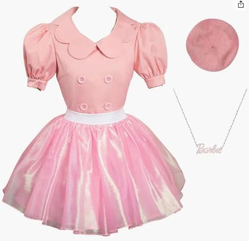 Yanny Bar-bie Cosplay Kleid Accessories Hat Margot Robbie Pink Kostüm Halloween Dress (Pink, X-Small) von Yanny