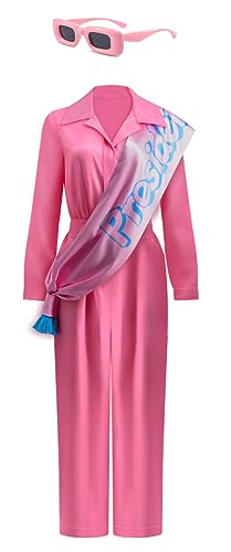 Yanny Bar-bie Ken Cosplay Cowboy Jacket Uniform Margot Robbie Costume Pink Jumpsuit Flare Pant Halloween Outfit (Rosa 2, Medium) von Yanny