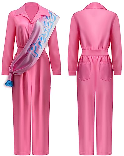 Yanny Overall Ken Cowboy Outfit Schal Hut Disco Männer Halloween Kostüm 80s Jahre Frauen Margot Robbie Film (Rosa 1, Large) von Yanny