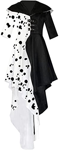 Yanny Damen Cruella Deville Cosplay Kostüm Kleid mit Handschuhen Full Set Halloween Cosplay Dress Outfits Set (3XL, Cruella) von Yanny