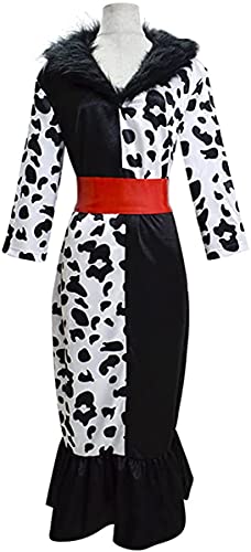 Yanny Damen Cruella Deville Cosplay Kostüm Kleid mit Handschuhen Full Set Halloween Cosplay Dress Outfits Set (3XL, Cruella 4) von Yanny