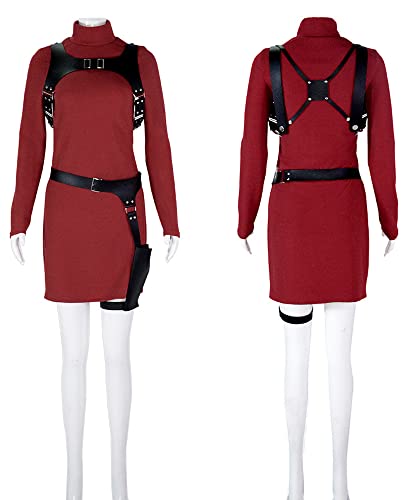 Yanny Frauen Ada Wong Kostüm Cheongsam Ada Wong Cosplay Rotes Kleid Slim Fit Strickpullover Rock Halloween Kostüm (Stil 1, Medium) von Yanny