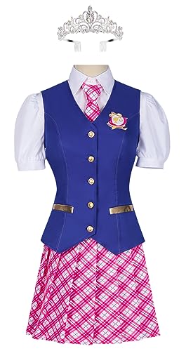 Yanny Margot Robbie Cosplay Uniform Krone Perücke Weiblich Kostüm Kurzarm Jacke Shirt für Halloween (Blau, 3X-Large) von Yanny