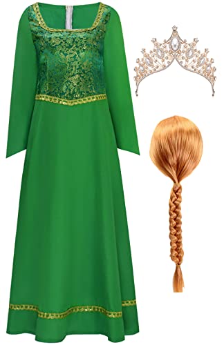 Yanny Prinzessin Fiona Kostüm Erwachsene Damen Fiona Cosplay Abschlussball Grünes Kleid mit Perücke (Stil 1, 3X-Large) von Yanny