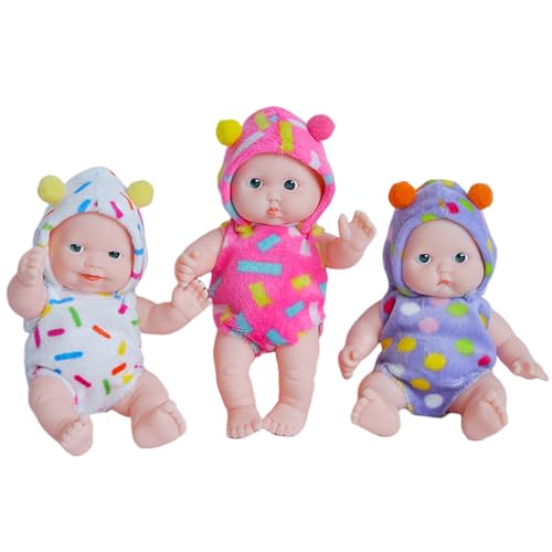 3 Set Realistic Babypuppe Set 5.1 '' Vinyl Babypuppe mit leicht zu kleiden und auszuziehen Kleidung DIY Neugeborene Babypuppe Set für einfallsreiches Spiel und Geschenk, realistische Babypuppe von Yaoliucp