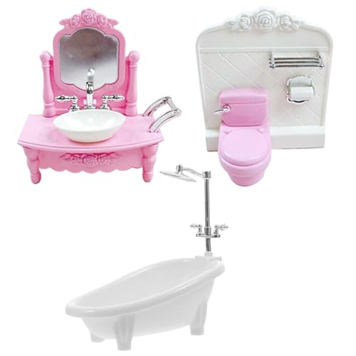 3pcs/Set Dollhouse Möbelset, einschließlich Dollhouse Toilette, Badewanne, realistische Miniaturmöbel Plastik DIY Dekoratives Puppenhaus Badezimmer Set für das Spielen, Toilette von Yaoliucp