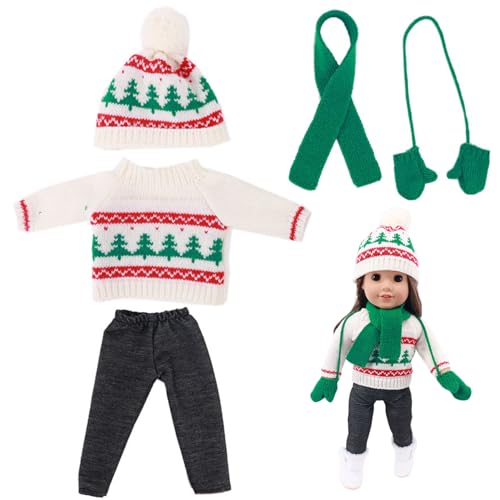 5pcs 18 Zoll Puppenkleidung Weihnachten niedliche gestrickte amerikanische Puppenkleidung Weihnachtsbaummuster Winterpuppen -Outfit wie Pullover, Hosen, Hüte, Handschuh und Schal für Puppengeschenk, von Yaoliucp