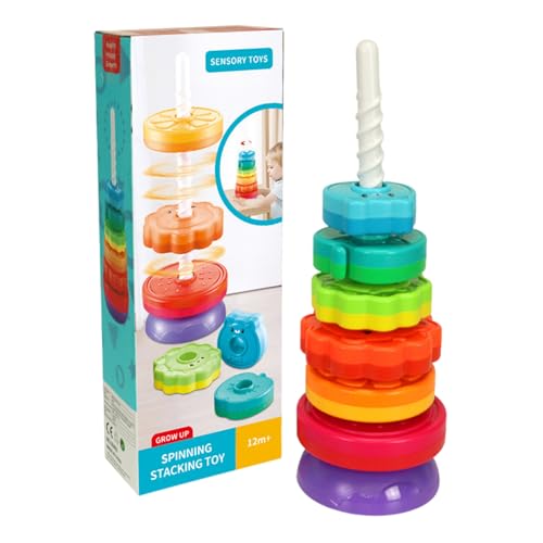 Baby Spinning Stapeling Toys | Spinning Stapler Spielzeug Regenbogen Baby Stapelringe Frühes Lernen Lernen Spinnspielzeug Plastikstapelringe für Mädchen und Jungen 6+ Monate von Yaoliucp