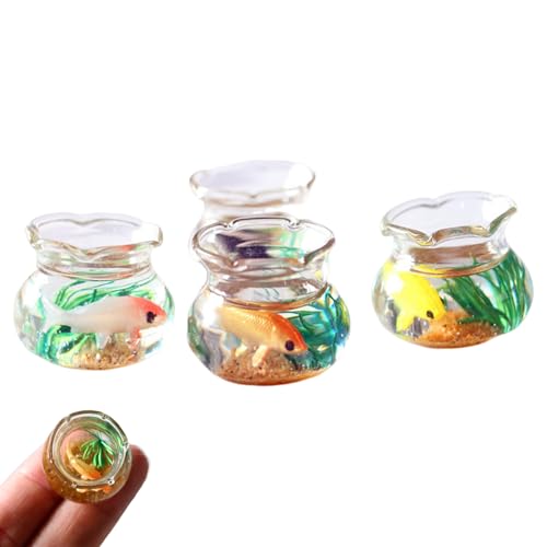 Dollhouse Fish Tank 4pcs 1/12 Skala Runde Mini -Fischschalen mit Koi -Fisch, Sand- und Meeresgras in künstlichen realistischen Puppenhausminiaturen für DIY -Szene, zufällige Farbe, Mini -Fischschalen von Yaoliucp