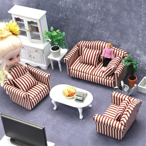 Dollhouse Sofa | Dollhouse Couch 3PCS 1:12 Skala Einzelsitz und 2 Sitz gestreift von Yaoliucp