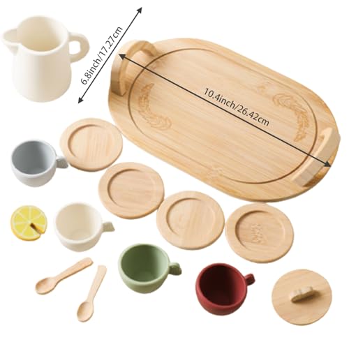 Kids Tea Sets für 3-6 Mädchen und Jungen Simulation niedliche Lebensmittel-Tee-Party-Set leckproofes Entwicklungs-Silikon-Holz-Tee-Set für Rollenspiele, so tun, als würden Kinder Tee Sets Sets Sets S von Yaoliucp