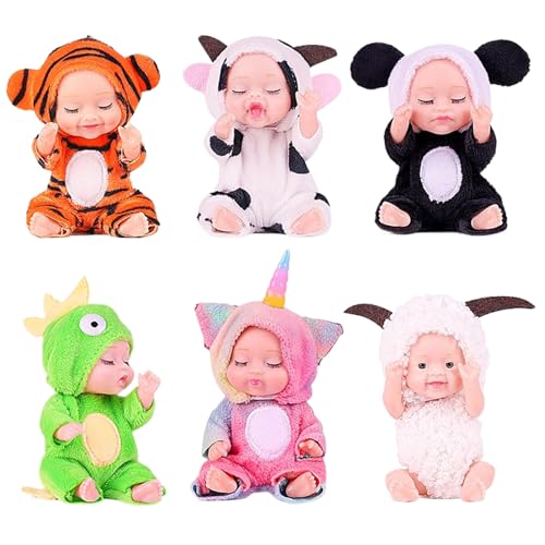 Mini -Babypuppen 6PCs Schläfrige Gesicht beweglicher Joint Little Babypuppen mit unterschiedlichen Kleidern auf 4x2 -Zoll realistisch und entzückend PVC Tiny Babypuppe, Geschenke für Mädchen, Mini -B von Yaoliucp