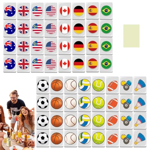 Mini Mahjong Set 64pcs Flag ＆ Ballmuster Mahjong Tiles Escape Game 24mm Reise Set wiederverwendbarer Block Spiel für Spring Picnic Party Geschenk, Tiles von Yaoliucp