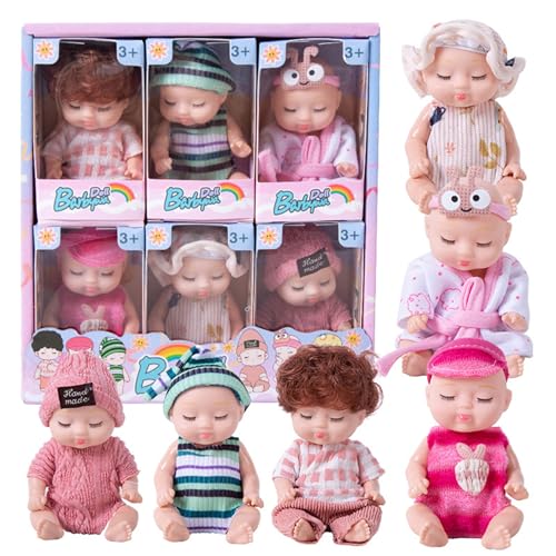 Mini -Puppen Spielzeugset | 6pcs Mini Babypuppen 4 Zoll realistischer Plastikschlafe Mini Babys mit Kleidung, bewegliche Gelenke süße Mini -Puppen für Mädchen Jungen Kleinkinder und Kinder 3+ von Yaoliucp