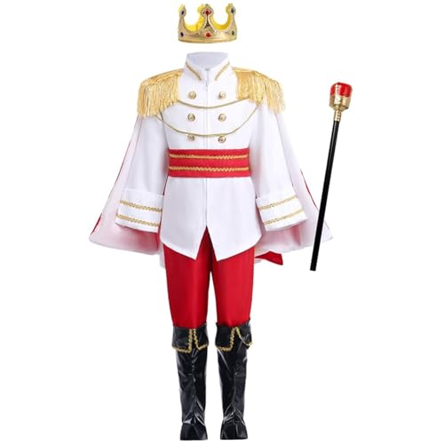 Prince Kostüm für Jungen Langarm Tunika Top Prince Charming Kostüm Jungen mit Crown & Cane Volles Set Prince Outfit für Jungen für Cosplay-Kostüm, Dress-up-Party und Rollenspiele Jungen Kostüme von Yaoliucp