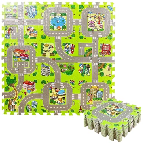 Puzzlematte, 9 Kacheln 12x12 Pe Foam Puzzle Puzzle Spiel ineinandergreifende Schaum -Rätsel Kinderstraßenverkehrsspiele für Spiel Kinder Bildungsschaum Spielmatte für Räder Matte oder Spielzeugautos von Yaoliucp