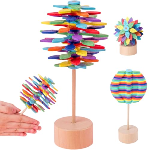 Yaoliucp Spinning Fidget Toy, farbenfrohe hölzernen Lutscher mit hölzernen Basis Angst Stress Relief Spin -Spielzeug sensorische Bildungsdekompression Spielzeug für Kinder Erwachsene, Spin Art von Yaoliucp