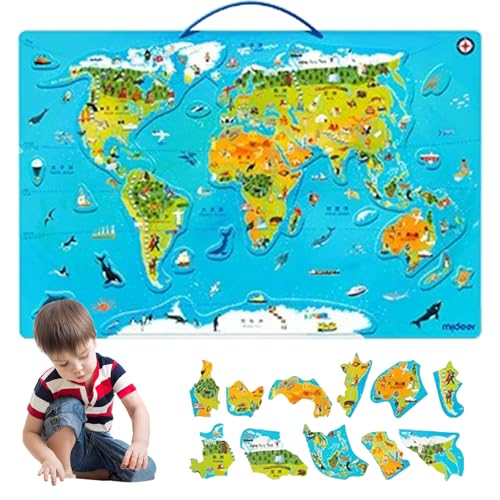 World Map Puzzle, Kinder Rätsel, 48pcs World Map Puzzles Eva Magnetic Vorschule Lernspielzeug für Kinder im Alter von 3+ von Yaoliucp