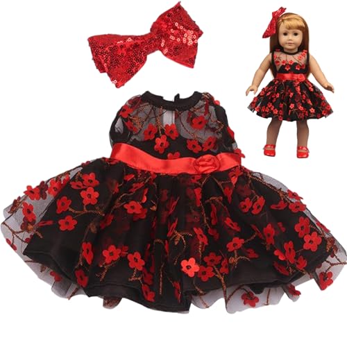 Yaoliucp 18-Zoll-Puppenbekleidung schwarzes Spitzenkleid, Elegantes Kleid mit Haarband und Accessoires für Mädchen schwarzer Stoffpuppen von Yaoliucp