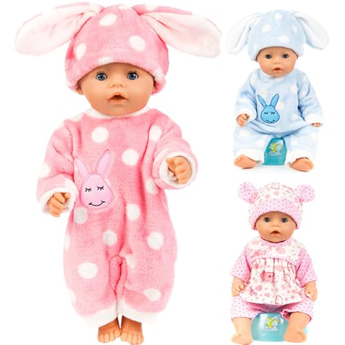 Yaoliucp 18 Zoll Puppenkleidung 3pcs niedliche Cartoon Gepunktete Druckbabypuppen Kleidung Weiche Plüsch wiederverwendbares Accessoires für Kindergeschenke, Puppenoutfits von Yaoliucp