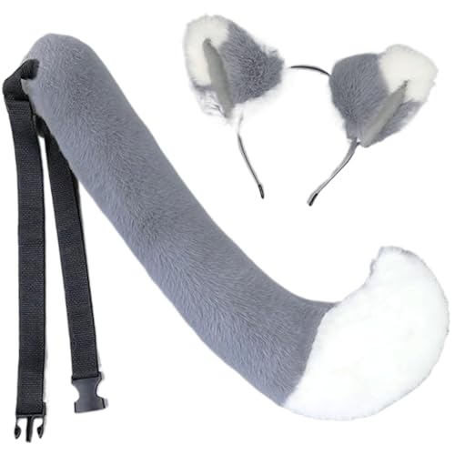 Yaoliucp 2pcs Fuchsohren und Schwanzset Long Flauschiger Schwanz- und Fuchs -Ohren -Haarband, Fuchskostüme für Cosplay, Party, Maskerade, Fuchsohren und Schwanz von Yaoliucp