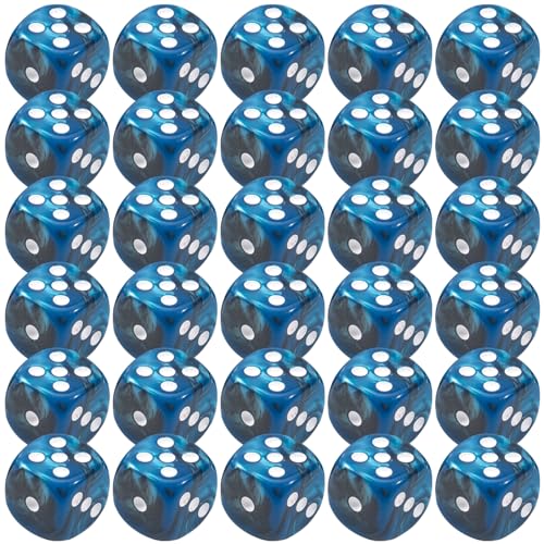 Yaoliucp 30 pcs 6-seitiger Würfel Set 0,5 '' Marmor Blue Acryl Casino Dice Set mit weißen Punkten glattes Rollen 6-Seiten-Würfel mit abgerundeten Ecken für Tischspiele, 6-Seiten-Würfel-Set von Yaoliucp