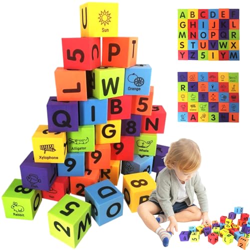 Yaoliucp 30pcs Schaumlernblöcke, Anzahl und Alphabet-Lernbuchstaben Softblöcke 2x2x2 Stapel-Eva-Schaumblöcke für Kleinkinder 3-6 Jahre alt von Yaoliucp