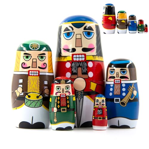 Yaoliucp 5pcs Russische Nistpuppen Set Holzmatryoshka -Puppe Set mit charmantem Druck müheloser Demontage und Versammlungsnistpuppen für Sammeldekoration, Russische Nistpuppen von Yaoliucp