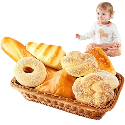 Yaoliucp 8pcs Fake Bread Set mit Korb 1: 1 Realistische Apperance & Duft Fake Food Bread Künstliche Bäckereidekor für Heim-, Restaurant- und Studiogebrauch, falsches Brot von Yaoliucp