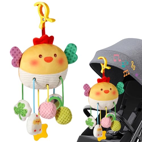 Yaoliucp Baby Plüsch Spirale Hanging Spielzeug | Autositzspielzeug, Baby Plüsch Spiralhängespielzeug für Kinderwagen Crib Bar Stuhlbassinet Autositz Mobile mit Musikbox - Hühnerform von Yaoliucp