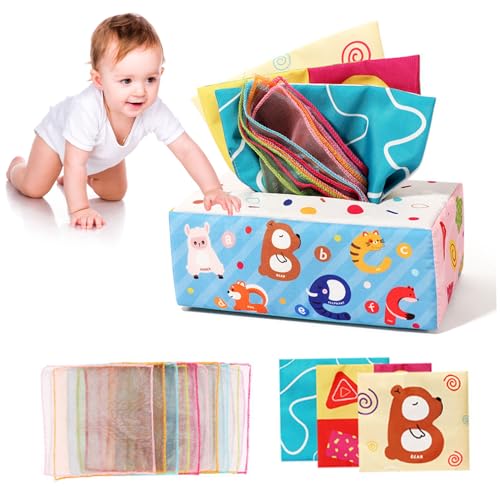 Yaoliucp Baby Tissue Box Spielzeug 0-6 Monate Sensorisches Spielzeug für Babys Crinkle Toys Early Learning Toys für Babygeschenke Numerische Alphabet Baby Sensorisches Spielzeug von Yaoliucp