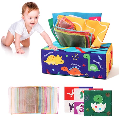 Yaoliucp Baby Tissue Box Spielzeug 0-6 Monate Sensorisches Spielzeug für Babys Crinkle Toys Frühes Lernen Spielzeug für Babygeschenke Dinosaurier, Baby Tissue Box Spielzeug von Yaoliucp