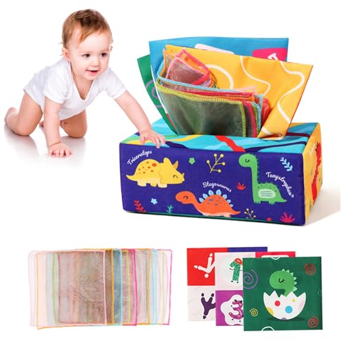 Yaoliucp Baby Tissue Box Spielzeug 0-6 Monate Sensorisches Spielzeug für Babys Crinkle Toys Frühes Lernen Spielzeug für Babygeschenke Dinosaurier Baby Sinnesspielzeug von Yaoliucp