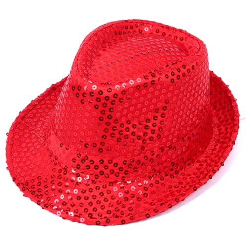 Yaoliucp Cowboy Hat LED Paillist Party Cap, Paillettenhut, Western Retro Glitter Red Disco, Unisex Kostümkappe für Performance Party Dance Props Supplies von Yaoliucp