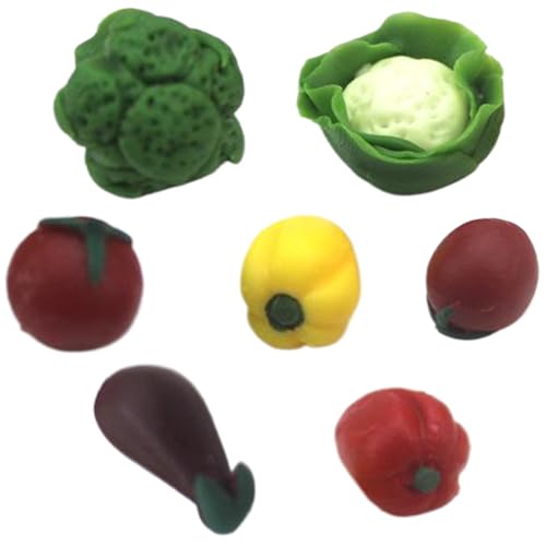 Yaoliucp Dollhouse Gemüse 7pcs/Set Realistic Harz Miniatur Gemüse umfasst Blumenkohl, Tomate, Auberginen, Brokkoli & Pfeffer 1:12 Puppenhauszubehör, Miniaturgemüse von Yaoliucp