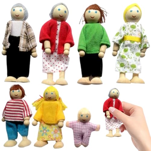 Yaoliucp Dollhouse-Leute komplett Dollhouse Familie Set Wood Dollhouse Dolls mit beweglichen Rollenspiele von Limbs Family Rollenspiel für warme Indoor-Dekorationsfamilie von 7, Puppenhausmenschen von Yaoliucp