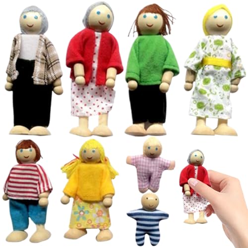 Yaoliucp Dollhouse-Leute komplett Dollhouse Familie Set Wood Dollhouse Dolls mit beweglichen Rollenspiele von Limbs Family Rollenspiel für warme Indoor-Dekorationsfamilie von 8, Dollhouse Menschen von Yaoliucp