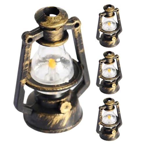 Yaoliucp Dollhouse Miniatur Lantern 4PCS Retro Miniatur Kerosin Lampe 1:12 Mini Vintage Öllampe für Weihnachtspuppenhausdekoration, Puppenhaus Miniaturlaterne von Yaoliucp