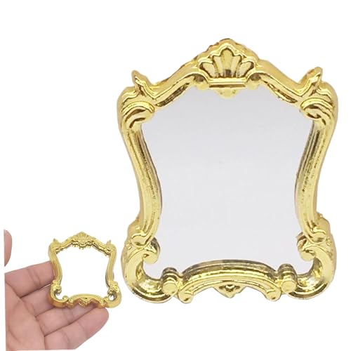 Yaoliucp Dollhouse Mirror 2.13x2.60x0.24 1/12 Skala Miniatur Wandspiegel Dekorative Puppenhaus Möbel Wandspiegel Puppenhaus Miniaturen für Puppenhausdekoration Zubehör, Gold Wandspiegel von Yaoliucp