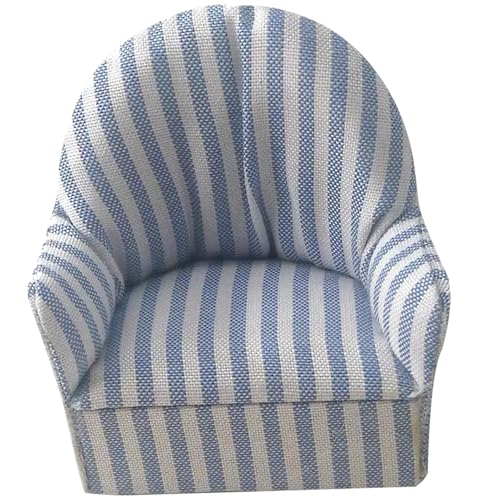 Yaoliucp Dollhouse Sofa Blue Striped 1:12 Simulation Miniature Puppenhaus Couch DIY Single Doll Couch Dollhouse Möbel, Dollhouse Sofa von Yaoliucp