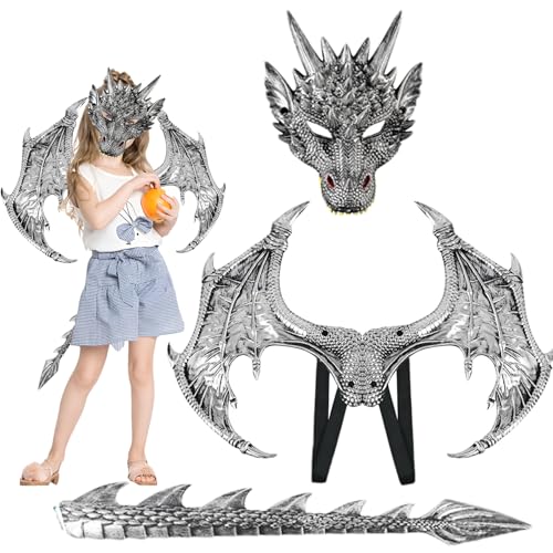 Yaoliucp Dragon Kostüm für Kinder Halloween Dragon Kostüm mit Dragon Maske, Dragon Tail & Dragon Flügel Gummi Dragon Cosplay für Party Masquerade, Drachenkostüm von Yaoliucp