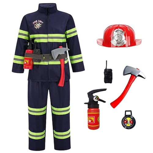 Yaoliucp Fire Chief Roll Play Kostüm Dressup Set, Feuerwehrkostüm für Kinder, Karneval Kleinkind Feuerwehr Kostüm mit Sicherheitshelmhut & Feuerlöscher, für Jungen Mädchen, s von Yaoliucp