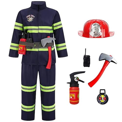 Yaoliucp Fire Chief Roll Play Kostüm Dressup Set, Feuerwehrkostüm für Kinder, Karneval Kleinkind Feuerwehr Kostüm mit Sicherheitshelmhut & Feuerlöscher, für Jungen Mädchen, xs von Yaoliucp