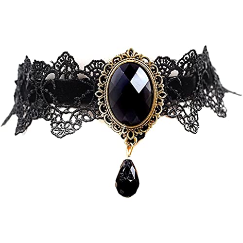 Yaoliucp Gotisch schwarzer Spitzen Halskettenkragen Halshaut Halloween Vampir, Kristallschmuck von Yaoliucp