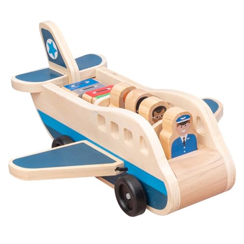 Yaoliucp Hölzerne Passagierflugzeugset, Spielzeugflugzeug mit 4 Spielfiguren und 4 Koffer für Kleinkinder, klassisch von Yaoliucp