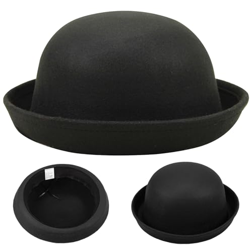 Yaoliucp Kinder Bowler Hut trendy formelle runde Top -Hut mit gerolltem Rand Easy Matching Unisex Feel Black Fedora Hut für tägliche Verschleiß, Bankett, Fotos, Kinder Bowler Hut von Yaoliucp