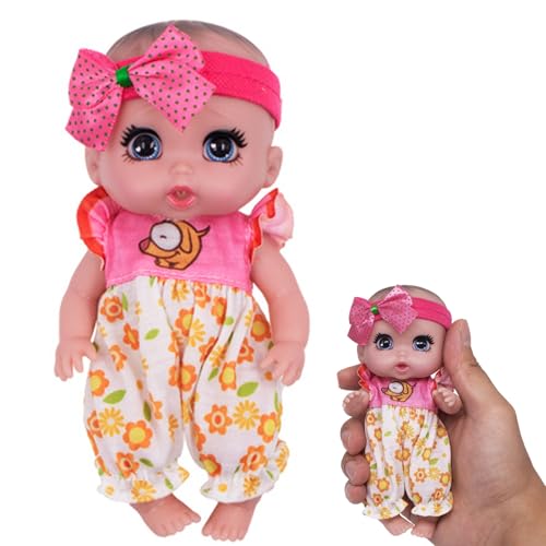 Yaoliucp Mini -Babypuppen mit großen Augen 6 realistische Babypuppen mit Kleidung und Bogenstirnbandgelenk beweglicher PVC winzige Babypuppe, Geschenke für Mädchen, Mini -Babypuppen von Yaoliucp