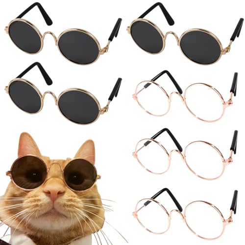 Yaoliucp Puppenbrillen 6 Paare Metalldrahtpuppe Sonnenbrille Klassische Retro -Brillen Brillen Brillen Mini Sonnenbrille für Handwerks Puppen Haustiere Kostüm Cosplay -Foto -Requisiten, Puppenbrillen von Yaoliucp